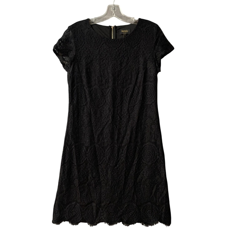Laundry by Shelli Segal Dress Womens 4 Black Lace Sheath Short Sleeve LBD Whimsy